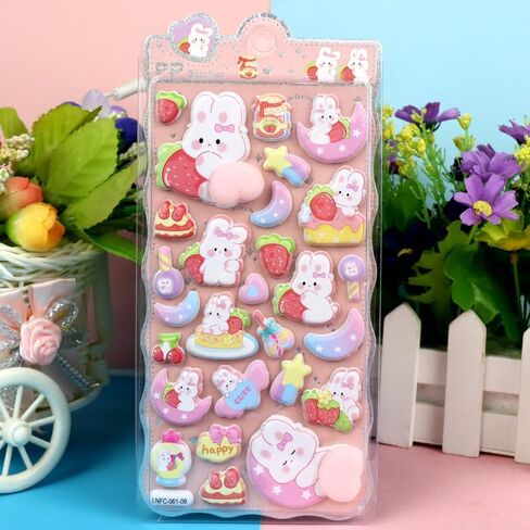 2-Sheet 3D Cute Puffy Stickers Kawaii Animal Decorative Sticker Set Cartoon Panda and Bunny Sticker for Phone Case Notebook Water Bottles DIY in Saudi Arabia