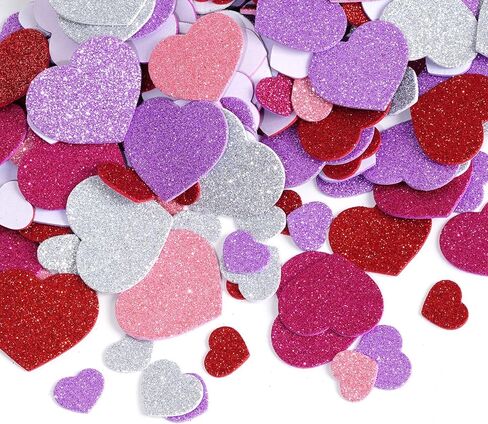 360 Pcs Glitter Heart Stickers, Self Adhesive Foam Hearts, 4 Sizes 5 Colors Heart Shaped Decals for Valentine's Day Crafts, DIY Greeting Cards & Party Decorations (Red and Pink) in Saudi Arabia