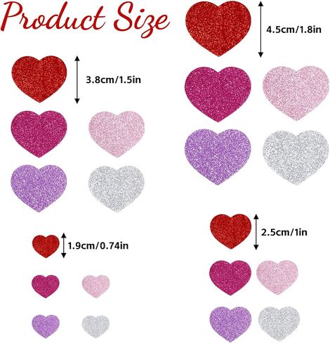 360 Pcs Glitter Heart Stickers, Self Adhesive Foam Hearts, 4 Sizes 5 Colors Heart Shaped Decals for Valentine's Day Crafts, DIY Greeting Cards & Party Decorations (Red and Pink) in Saudi Arabia