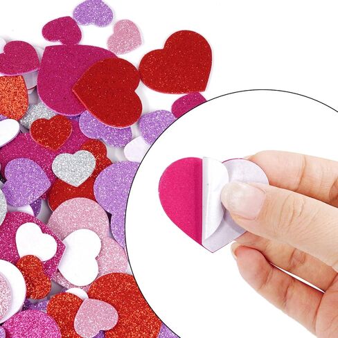 360 Pcs Glitter Heart Stickers, Self Adhesive Foam Hearts, 4 Sizes 5 Colors Heart Shaped Decals for Valentine's Day Crafts, DIY Greeting Cards & Party Decorations (Red and Pink) in Saudi Arabia
