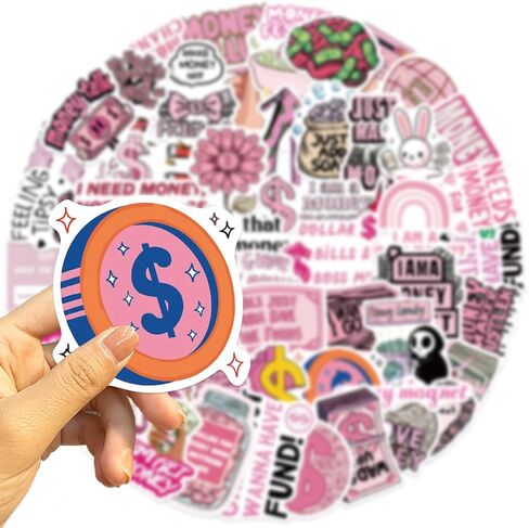 50PCS Money Stickers Be Rich Stickers for Girls Pink Girly Sticker Pack Pink Aesthetic Motivational Quote Decals Waterproof Vinyl Sticker Pack for Laptop Water Bottle Phone Case in Saudi Arabia