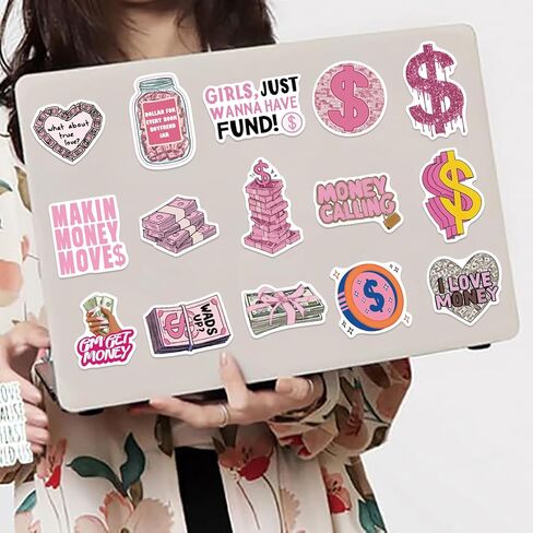 50PCS Money Stickers Be Rich Stickers for Girls Pink Girly Sticker Pack Pink Aesthetic Motivational Quote Decals Waterproof Vinyl Sticker Pack for Laptop Water Bottle Phone Case in Saudi Arabia