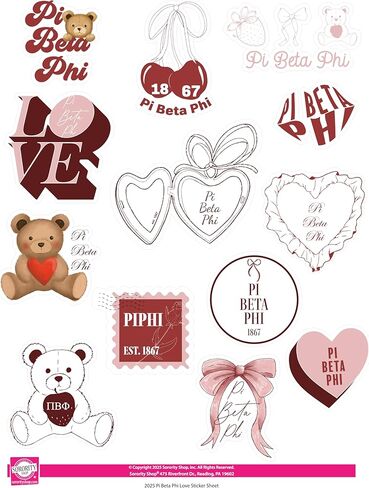 Pi Beta Phi - Sticker Sheet - Teddy Bears and Sisterhood Love Theme in Saudi Arabia