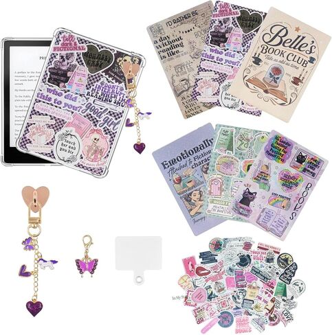 6PCS Inserts Cardstock Paper and 50PCS Book Stickers for Clear Case, with 3Pcs Charm Chain Set，E-reader Inserts Compatible with Paper White 11th-12th Gen,Gifts for Reading lovers in Saudi Arabia