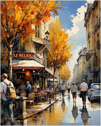 Cityscape Paint by Numbers Kit for Adults - DIY Autumn Café Street View Painting on Canvas 16x20 Inches, Acrylic Paint Set, Suitable for Beginners, Art for Home Decoration or Gifts in Saudi Arabia