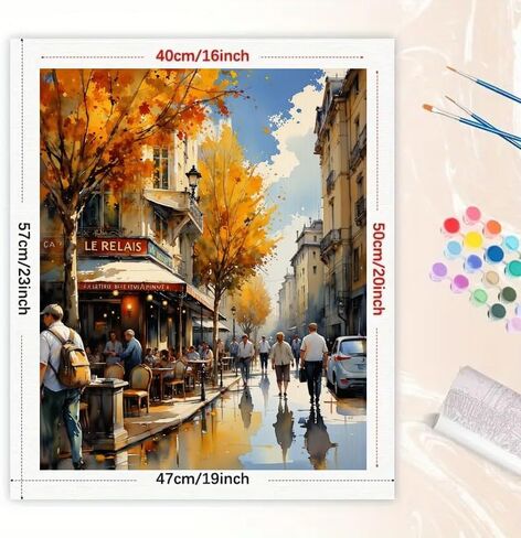 Cityscape Paint by Numbers Kit for Adults - DIY Autumn Café Street View Painting on Canvas 16x20 Inches, Acrylic Paint Set, Suitable for Beginners, Art for Home Decoration or Gifts in Saudi Arabia