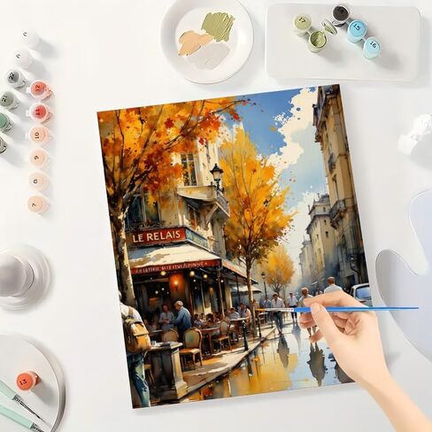 Cityscape Paint by Numbers Kit for Adults - DIY Autumn Café Street View Painting on Canvas 16x20 Inches, Acrylic Paint Set, Suitable for Beginners, Art for Home Decoration or Gifts in Saudi Arabia