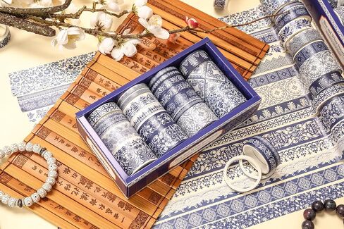 Blue & White Porcelain Washi Tape Set, Traditional Chinese Ceramic Pattern Decorative Masking Tapes, Oriental Art for Craft, Scrapbook, DIY, Gift Wrapping (2-Echoes of Blue/19 Rolls) in Saudi Arabia