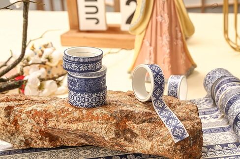 Blue & White Porcelain Washi Tape Set, Traditional Chinese Ceramic Pattern Decorative Masking Tapes, Oriental Art for Craft, Scrapbook, DIY, Gift Wrapping (2-Echoes of Blue/19 Rolls) in Saudi Arabia