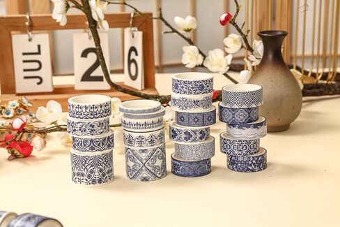 Blue & White Porcelain Washi Tape Set, Traditional Chinese Ceramic Pattern Decorative Masking Tapes, Oriental Art for Craft, Scrapbook, DIY, Gift Wrapping (2-Echoes of Blue/19 Rolls) in Saudi Arabia