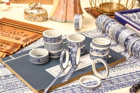 Blue & White Porcelain Washi Tape Set, Traditional Chinese Ceramic Pattern Decorative Masking Tapes, Oriental Art for Craft, Scrapbook, DIY, Gift Wrapping (2-Echoes of Blue/19 Rolls) in Saudi Arabia