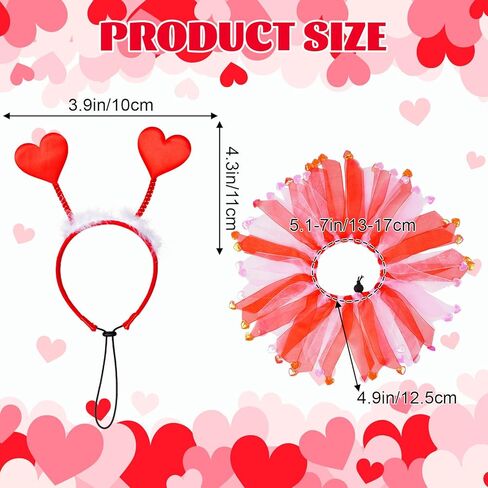 2 Pcs Valentine's Day Dog Costume Red Heart Headband with Collar for Small Medium Dog Cat Valentine's Day Wedding Holiday Party Outfit in Saudi Arabia