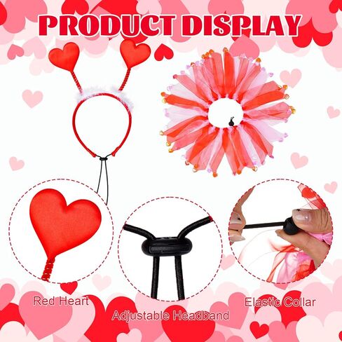 2 Pcs Valentine's Day Dog Costume Red Heart Headband with Collar for Small Medium Dog Cat Valentine's Day Wedding Holiday Party Outfit in Saudi Arabia