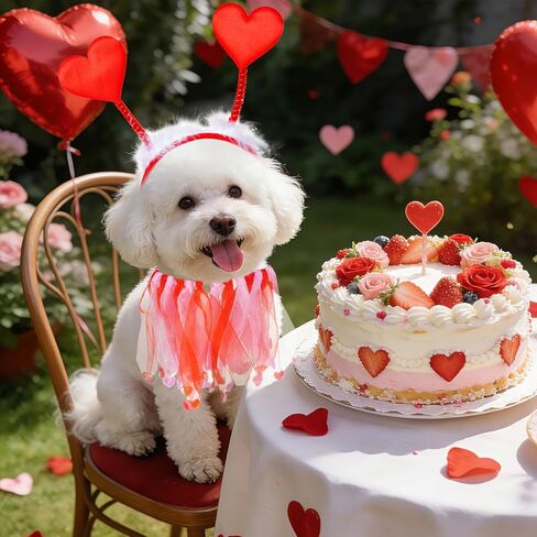 2 Pcs Valentine's Day Dog Costume Red Heart Headband with Collar for Small Medium Dog Cat Valentine's Day Wedding Holiday Party Outfit in Saudi Arabia