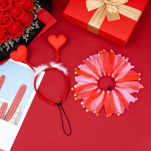 2 Pcs Valentine's Day Dog Costume Red Heart Headband with Collar for Small Medium Dog Cat Valentine's Day Wedding Holiday Party Outfit in Saudi Arabia