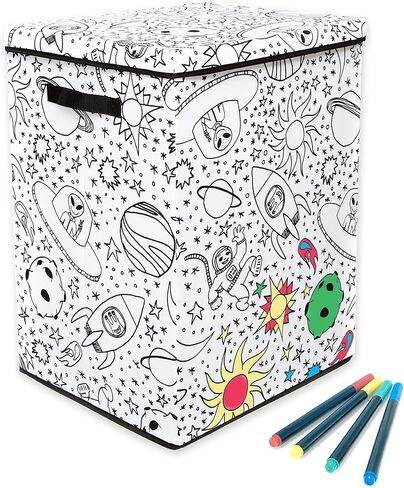Kid's Coloring Lidded Hamper with 4-Pack Washable Markers (Jungle) in Saudi Arabia