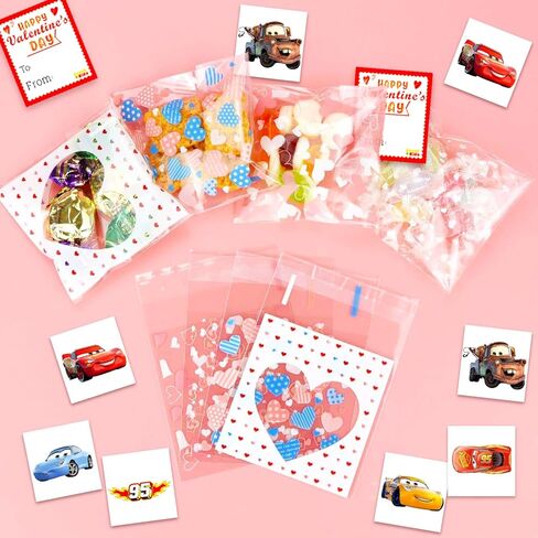 Disney Cars Valentine's Day Classroom Gift Exchange - 24 Student Bundle with Cars Temporary Tattoos, Goodie Bags, To/From Stickers for School Valentines Handouts | Valentines Kids Party Favors in Saudi Arabia