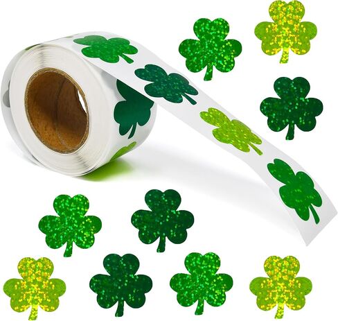 St. Patrick’s Day Shamrock Stickers Roll, 500 Count Green Glitter Clover Stickers for Party Favors, Crafts & Decorations in Saudi Arabia