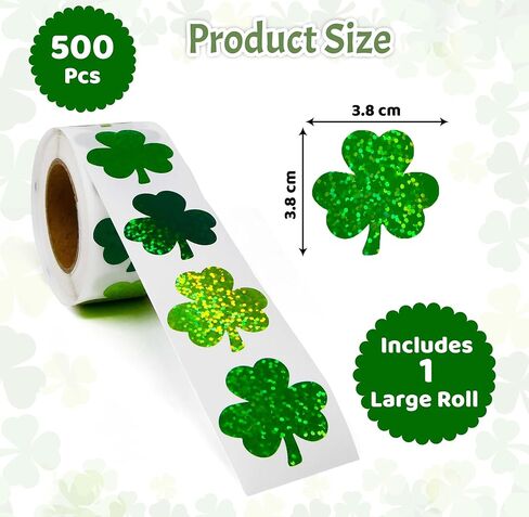 St. Patrick’s Day Shamrock Stickers Roll, 500 Count Green Glitter Clover Stickers for Party Favors, Crafts & Decorations in Saudi Arabia