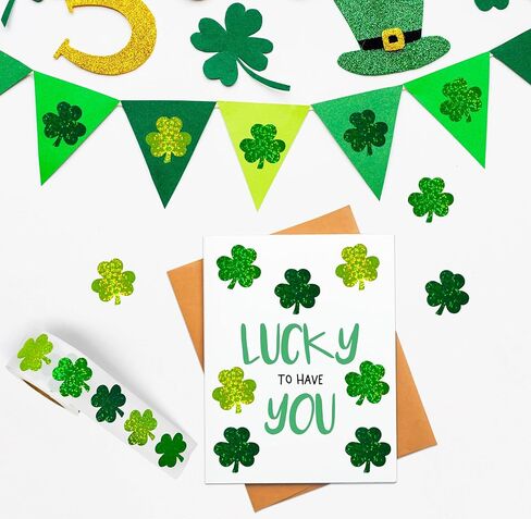 St. Patrick’s Day Shamrock Stickers Roll, 500 Count Green Glitter Clover Stickers for Party Favors, Crafts & Decorations in Saudi Arabia