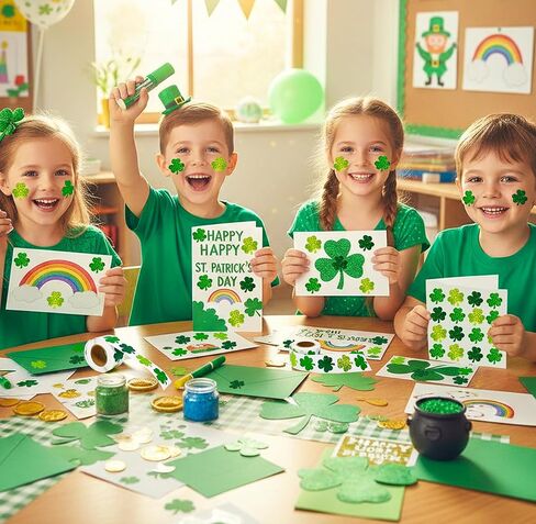 St. Patrick’s Day Shamrock Stickers Roll, 500 Count Green Glitter Clover Stickers for Party Favors, Crafts & Decorations in Saudi Arabia