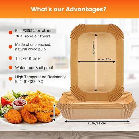 Air Fryer Liners Disposable 11x6 inch for Ninja Foodi Smart XL 6-in-1 Indoor Grill，120Pcs Rectangular Parchment Paper Liners for Ninja FG551,IG601,IG651 in Saudi Arabia