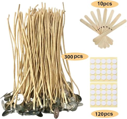 300 PCS 6 inch Hemp Candle Wicks Stickers & Centering Bars Included, 2.5mm Beeswax Candle Wicks Natural Candle Wicks for Beeswax Candle Making Hemp Edible Candle Wick for Butter Candle in Saudi Arabia