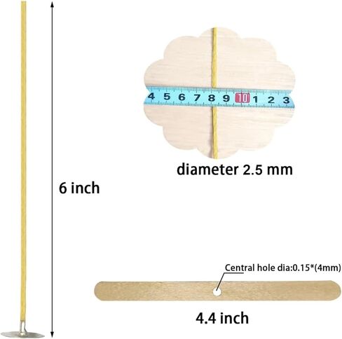300 PCS 6 inch Hemp Candle Wicks Stickers & Centering Bars Included, 2.5mm Beeswax Candle Wicks Natural Candle Wicks for Beeswax Candle Making Hemp Edible Candle Wick for Butter Candle in Saudi Arabia