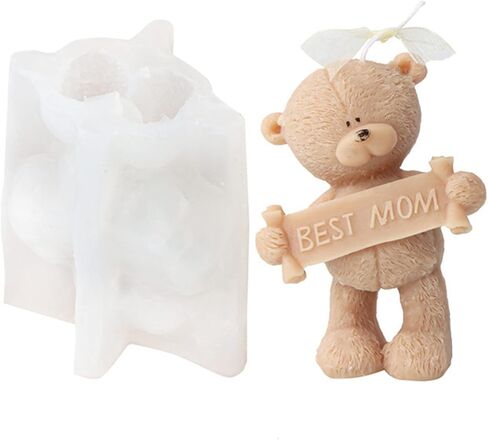 3D Slogan Bear Candle Mold, Bear Silicone Mold for Fondant, Chocolate, Cake Decor, Soap, Plaster, Resin Art, Birthday, Mother's Day, Father's Day (Best MOM) in Saudi Arabia