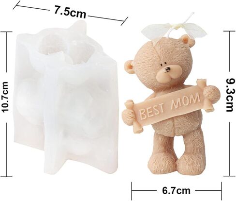 3D Slogan Bear Candle Mold, Bear Silicone Mold for Fondant, Chocolate, Cake Decor, Soap, Plaster, Resin Art, Birthday, Mother's Day, Father's Day (Best MOM) in Saudi Arabia