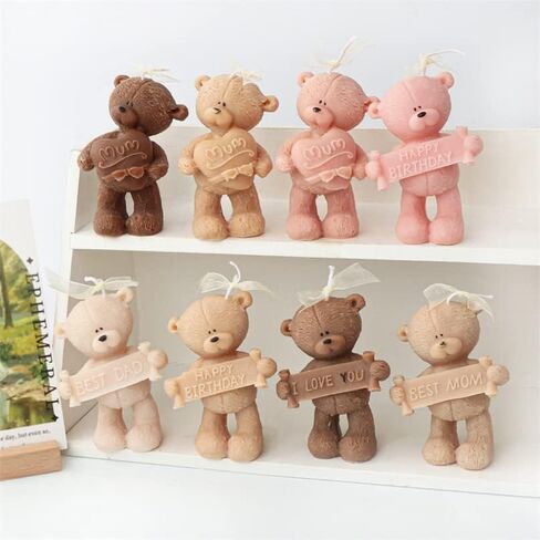 3D Slogan Bear Candle Mold, Bear Silicone Mold for Fondant, Chocolate, Cake Decor, Soap, Plaster, Resin Art, Birthday, Mother's Day, Father's Day (Best MOM) in Saudi Arabia