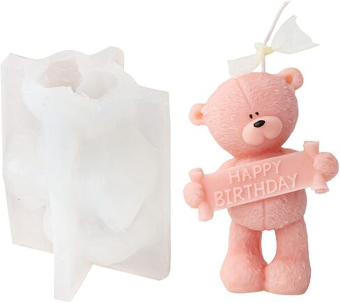 3D Slogan Bear Candle Mold, Bear Silicone Mold for Fondant, Chocolate, Cake Decor, Soap, Plaster, Resin Art, Birthday, Mother's Day, Father's Day (Best MOM) in Saudi Arabia