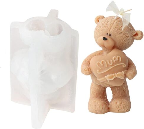 3D Slogan Bear Candle Mold, Bear Silicone Mold for Fondant, Chocolate, Cake Decor, Soap, Plaster, Resin Art, Birthday, Mother's Day, Father's Day (Best MOM) in Saudi Arabia