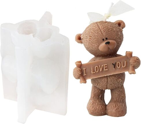 3D Slogan Bear Candle Mold, Bear Silicone Mold for Fondant, Chocolate, Cake Decor, Soap, Plaster, Resin Art, Birthday, Mother's Day, Father's Day (Best MOM) in Saudi Arabia