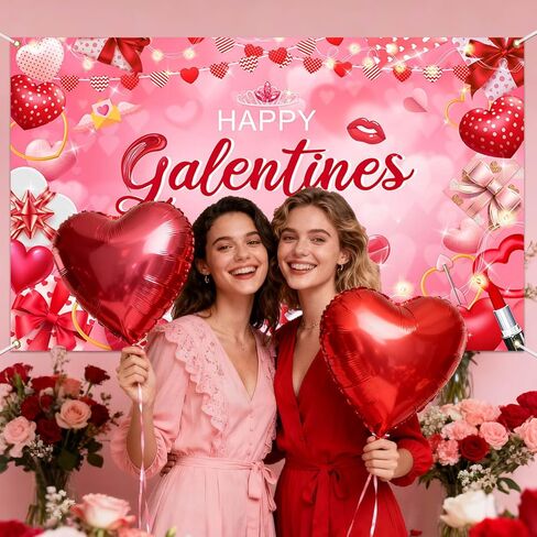 Mocsicka Happy Galentine's Day Banner Backdrop Red Large Galentine's Day Party Decorations for Ladies Celebration Photography Background Party Supplies (Pink, 70.8x43.3 inch) in Saudi Arabia