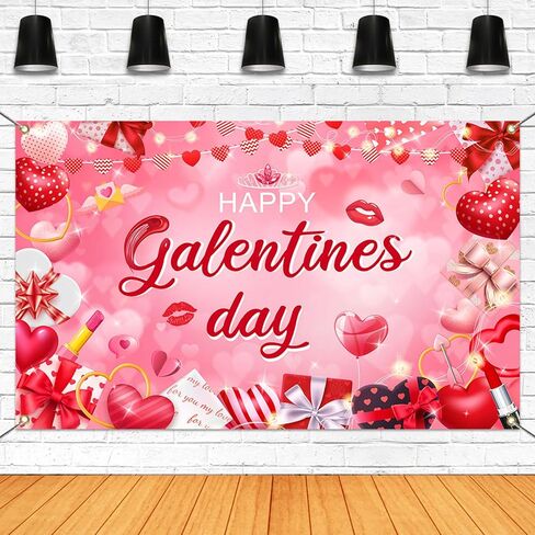 Mocsicka Happy Galentine's Day Banner Backdrop Red Large Galentine's Day Party Decorations for Ladies Celebration Photography Background Party Supplies (Pink, 70.8x43.3 inch) in Saudi Arabia