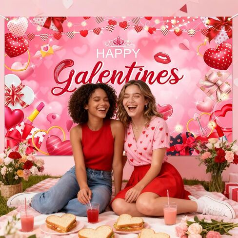 Mocsicka Happy Galentine's Day Banner Backdrop Red Large Galentine's Day Party Decorations for Ladies Celebration Photography Background Party Supplies (Pink, 70.8x43.3 inch) in Saudi Arabia
