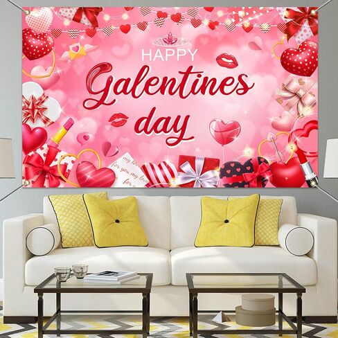 Mocsicka Happy Galentine's Day Banner Backdrop Red Large Galentine's Day Party Decorations for Ladies Celebration Photography Background Party Supplies (Pink, 70.8x43.3 inch) in Saudi Arabia