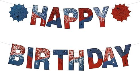 Spider Theme Happy Birthday Banner, Cardboard Spider Birthday Banner Colorful Backdrop Supplies Cool Cartoon Spiderweb Themed Party Decorations for Boys Kids Indoor Outdoor Celebrations Decor in Saudi Arabia