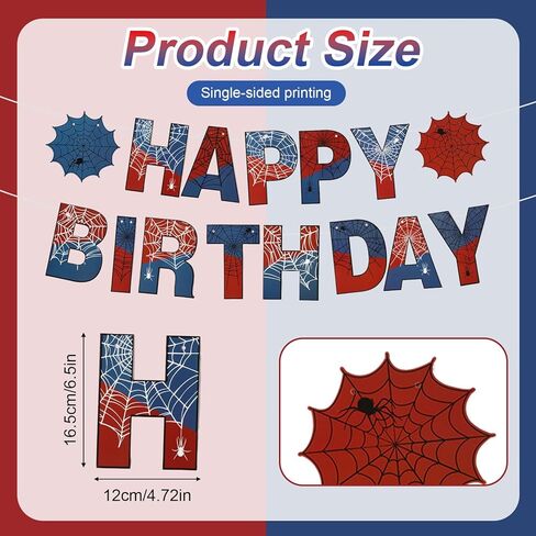 Spider Theme Happy Birthday Banner, Cardboard Spider Birthday Banner Colorful Backdrop Supplies Cool Cartoon Spiderweb Themed Party Decorations for Boys Kids Indoor Outdoor Celebrations Decor in Saudi Arabia