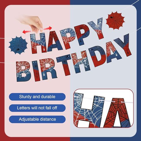 Spider Theme Happy Birthday Banner, Cardboard Spider Birthday Banner Colorful Backdrop Supplies Cool Cartoon Spiderweb Themed Party Decorations for Boys Kids Indoor Outdoor Celebrations Decor in Saudi Arabia