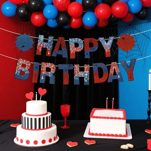 Spider Theme Happy Birthday Banner, Cardboard Spider Birthday Banner Colorful Backdrop Supplies Cool Cartoon Spiderweb Themed Party Decorations for Boys Kids Indoor Outdoor Celebrations Decor in Saudi Arabia
