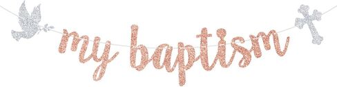 Goilpanitdia My Baptism Banner, Bless This Child, Mi Bautizo, Glittery Baptism/Cofirmation/Wedding/Baby Shower/1st Birthday Party Decorations, Rose Gold & Silver in Saudi Arabia