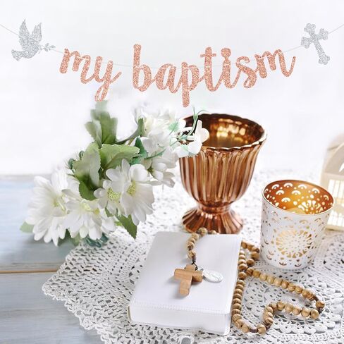 Goilpanitdia My Baptism Banner, Bless This Child, Mi Bautizo, Glittery Baptism/Cofirmation/Wedding/Baby Shower/1st Birthday Party Decorations, Rose Gold & Silver in Saudi Arabia