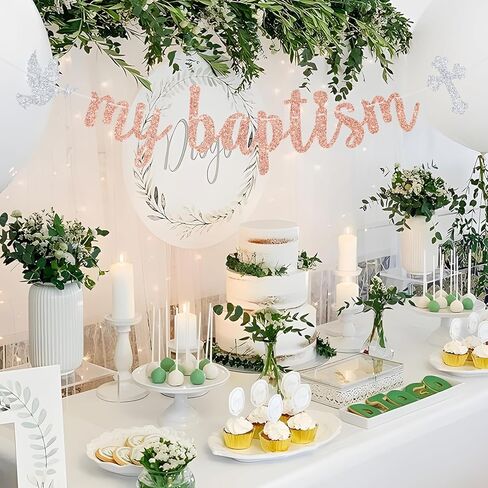 Goilpanitdia My Baptism Banner, Bless This Child, Mi Bautizo, Glittery Baptism/Cofirmation/Wedding/Baby Shower/1st Birthday Party Decorations, Rose Gold & Silver in Saudi Arabia