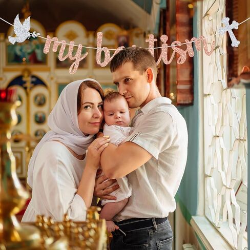 Goilpanitdia My Baptism Banner, Bless This Child, Mi Bautizo, Glittery Baptism/Cofirmation/Wedding/Baby Shower/1st Birthday Party Decorations, Rose Gold & Silver in Saudi Arabia