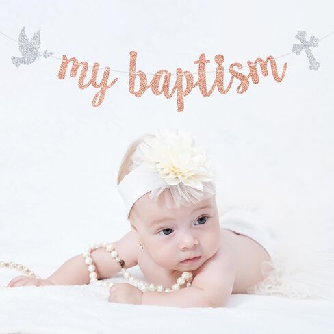 Goilpanitdia My Baptism Banner, Bless This Child, Mi Bautizo, Glittery Baptism/Cofirmation/Wedding/Baby Shower/1st Birthday Party Decorations, Rose Gold & Silver in Saudi Arabia