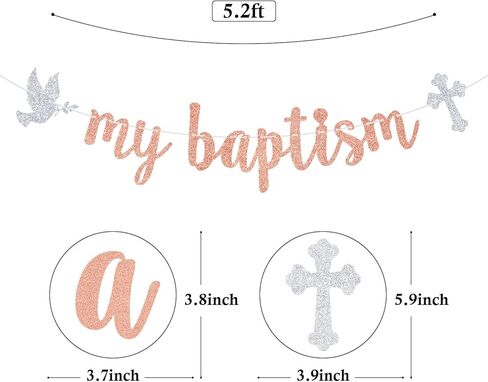 Goilpanitdia My Baptism Banner, Bless This Child, Mi Bautizo, Glittery Baptism/Cofirmation/Wedding/Baby Shower/1st Birthday Party Decorations, Rose Gold & Silver in Saudi Arabia