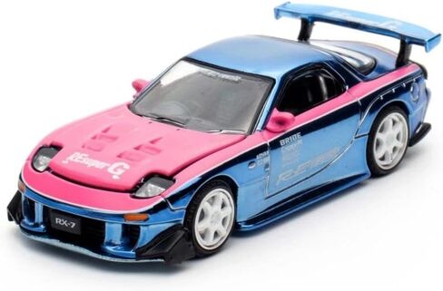 نموذج سيارة Diecast متوافق مع Pop Race 1:64 Mazda RX7 RE Amemiya جسم عريض أزرق كروم 2025 هوبي إكسبو الصين طبعة خاصة S24-HEC2025 in Saudi Arabia