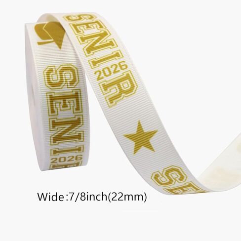 2 رول × 5 ياردات 7/8 بوصة ذهبي وأسود فئة 2026 شريط التخرج Grosgrain Ribbon Senior 2026 أوشحة مطبوعة لـ Leis، Mum، Cheer Hair Bows Crafts Packaging (كبار 2026) in Kuwait